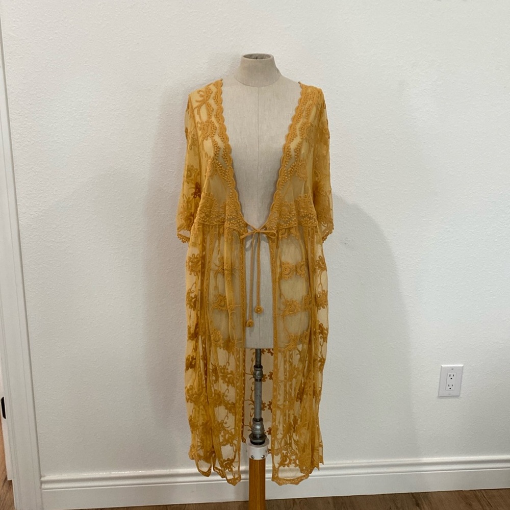 Mustard yellow sheer kimono